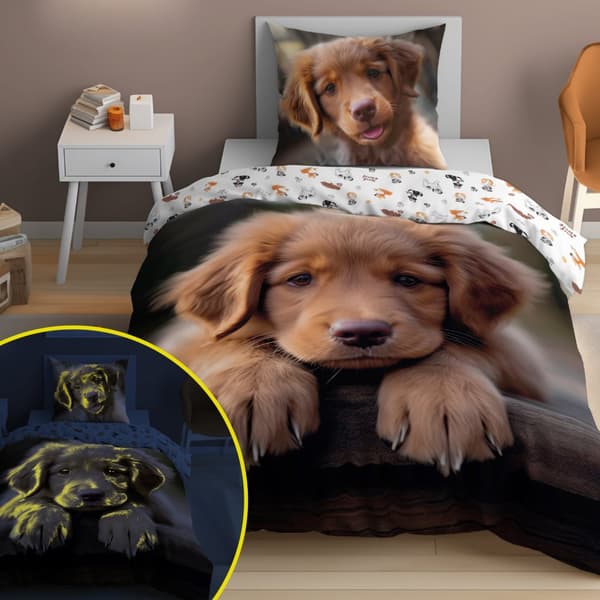 Sängkläder som lyser i mörkret 160x200 Brun hund