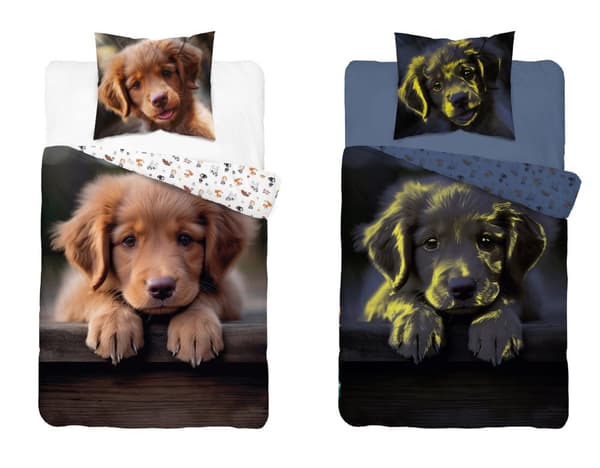 Sängkläder som lyser i mörkret 160x200 Brun hund