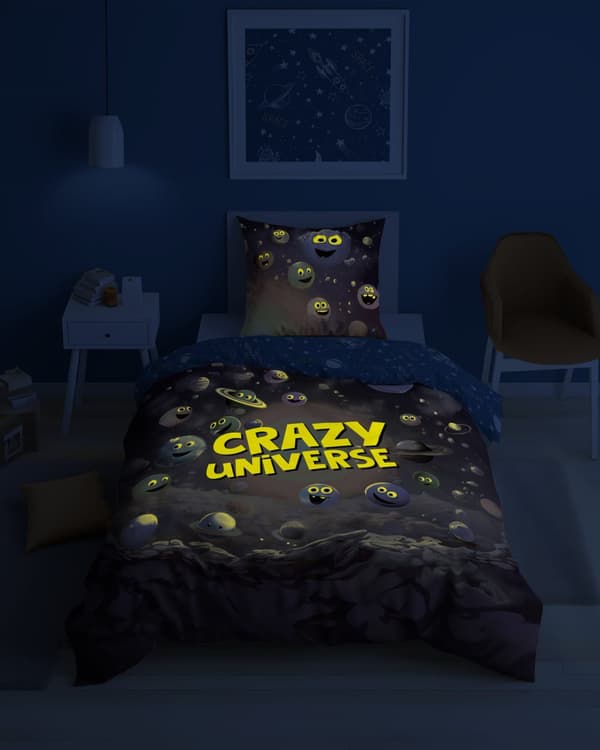 Sängkläder som lyser i mörkret 160x200 Space Planet Crazy