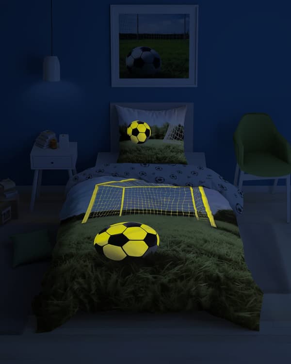 Sängkläder som lyser i mörkret 140x200 fältmål fotboll