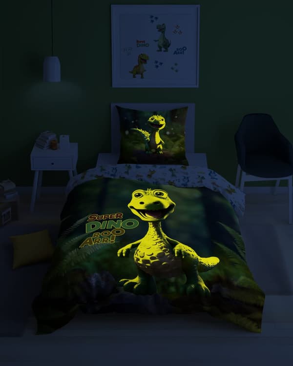 Sängkläder som lyser i mörkret 160x200 Superleende Dinosaurie