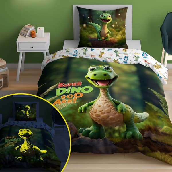 Sängkläder som lyser i mörkret 160x200 Superleende Dinosaurie