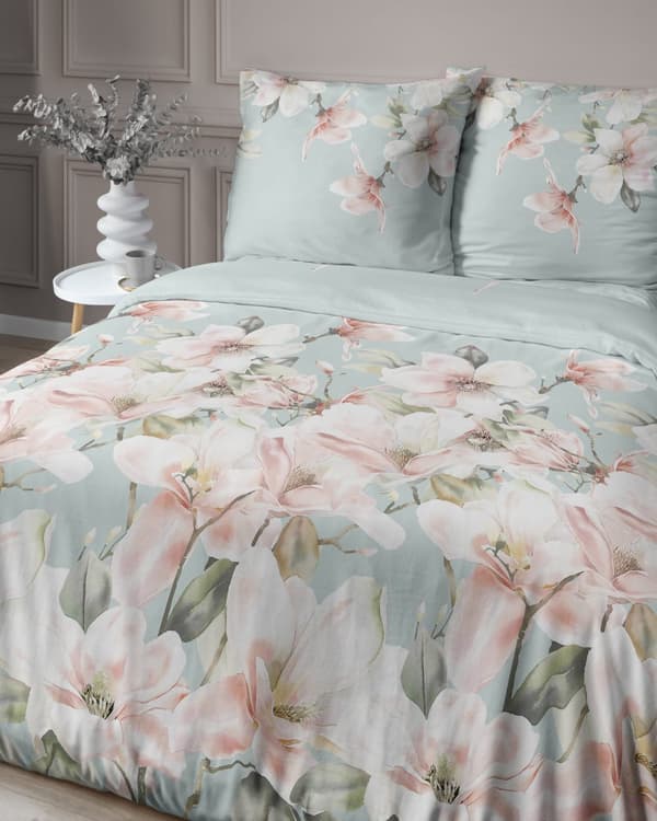 Satin Sengetøj 180x200 Blomster på Mint