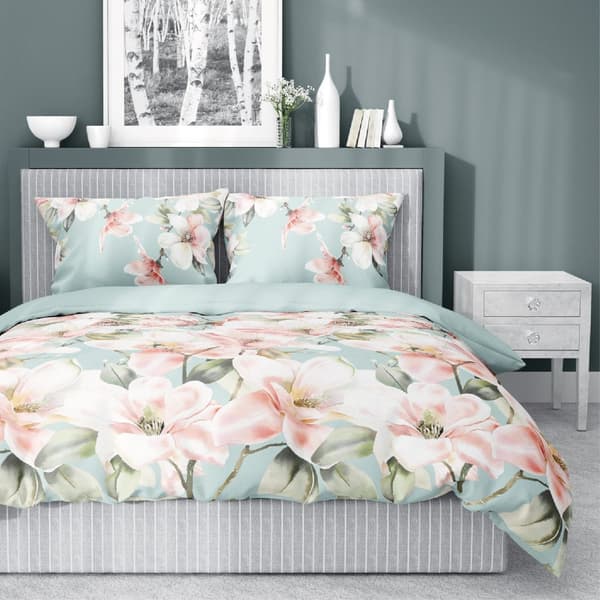 Satin Sengetøj 180x200 Blomster på Mint