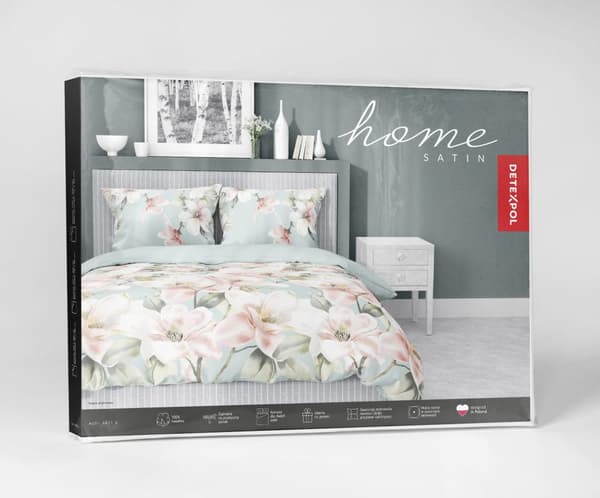Satin Sengetøj 180x200 Blomster på Mint