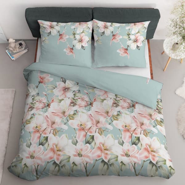 Satin Sengetøj 180x200 Blomster på Mint