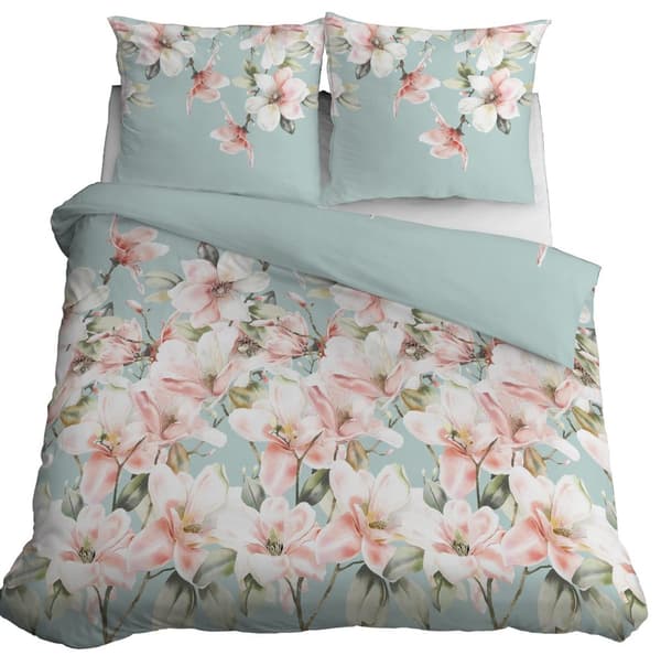Satin Sengetøj 180x200 Blomster på Mint