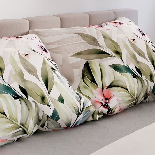 Sängkläder 220x200 Bomullssatin Paradis Blommor Löv Grön