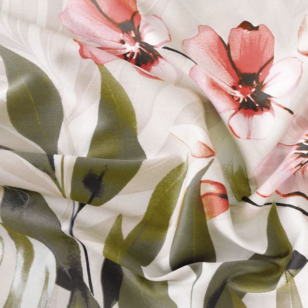 Sängkläder 220x200 Bomullssatin Paradis Blommor Löv Grön