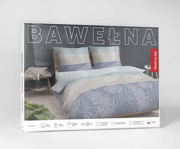 Bomullssängkläder 180x200 Ränder Löv Pastell Blågrön
