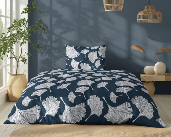Bomullssängkläder 140x200 Blommor Löv Blå