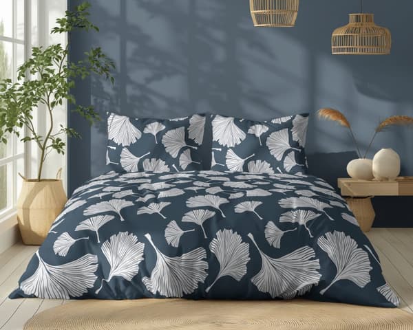 Bomullssängkläder 160x200 Blommor Löv Blå