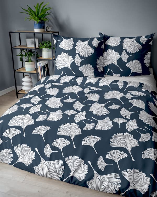 Bomullssängkläder 160x200 Blommor Löv Blå