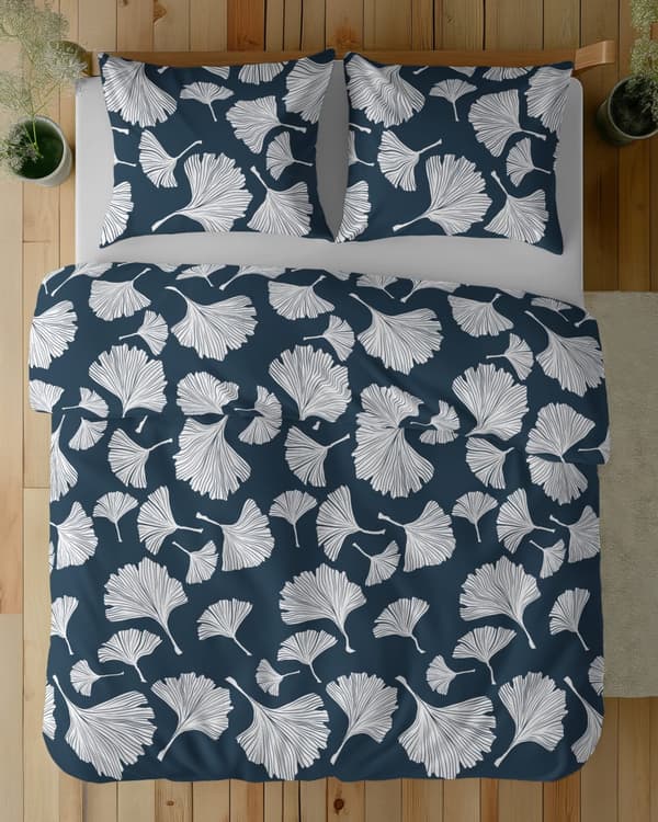 Bomullssängkläder 160x200 Blommor Löv Blå