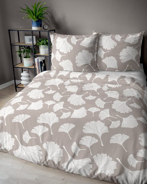 Bomullssängkläder 160x200 Blommor Löv Beige