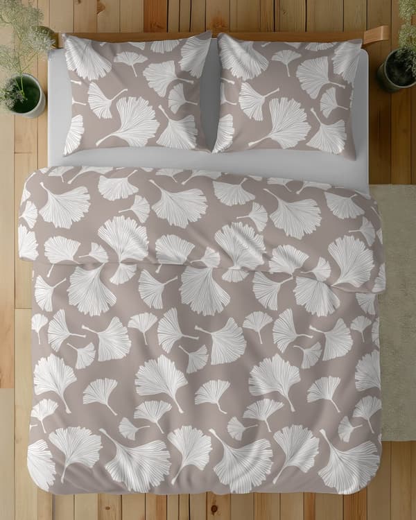 Bomullssängkläder 160x200 Blommor Löv Beige