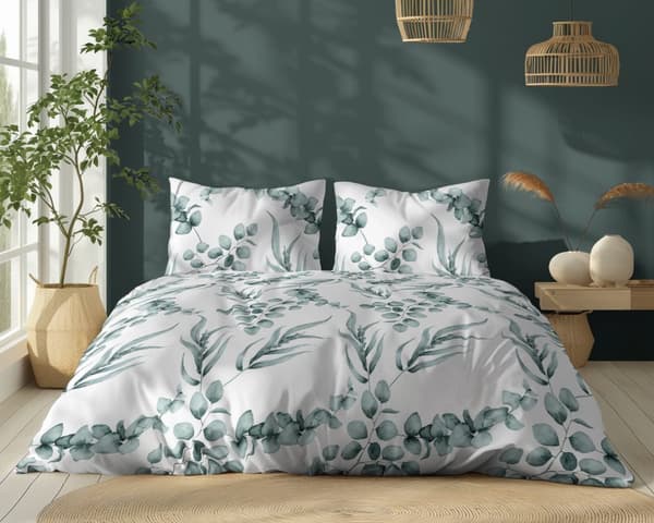 Bomullssängkläder 160x200 Blommor Löv Grön