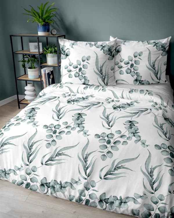 Bomullssängkläder 160x200 Blommor Löv Grön