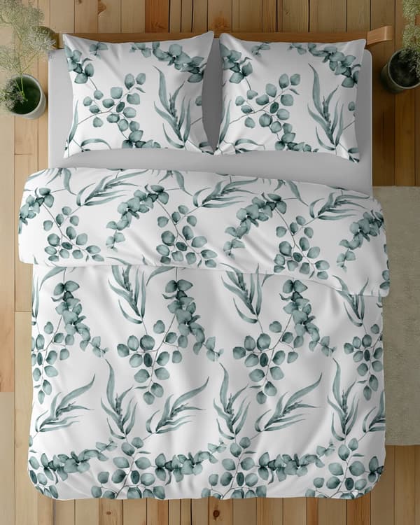 Bomullssängkläder 160x200 Blommor Löv Grön