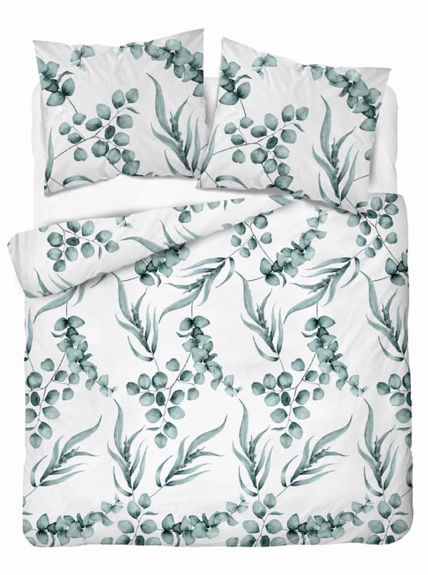 Bomullssängkläder 160x200 Blommor Löv Grön