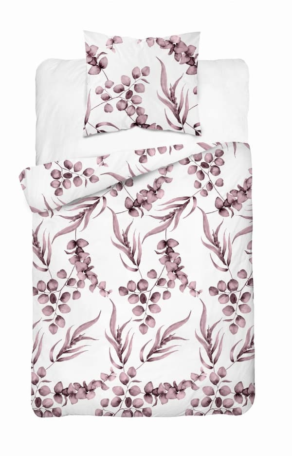 Bomullssängkläder 140x200 Blommor Löv Rosa Ljung