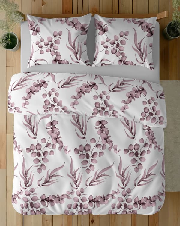 Bomuldssengetøj 160x200 Blomster Blade Lyserød Lyng