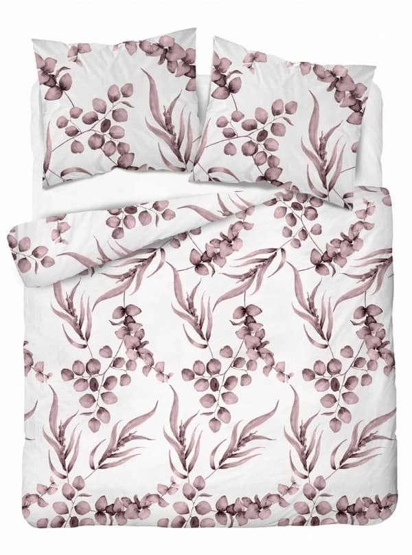 Bomuldssengetøj 160x200 Blomster Blade Lyserød Lyng
