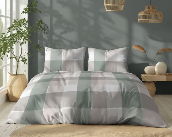 Bomullssängkläder 220x200 Rutig Beige Grön