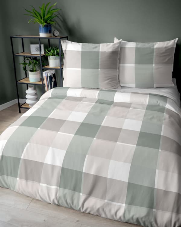 Bomullssängkläder 220x200 Rutig Beige Grön