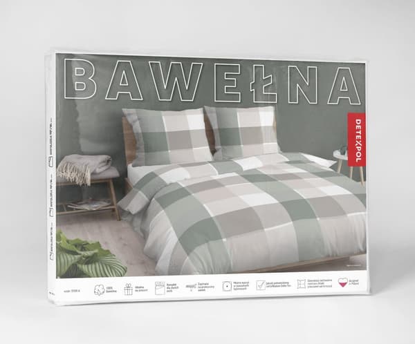 Bomullssängkläder 220x200 Rutig Beige Grön