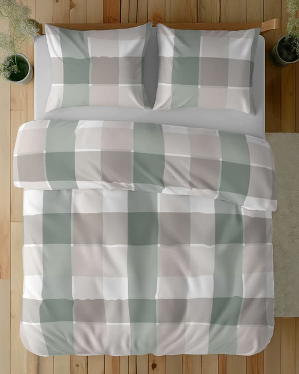 Bomullssängkläder 220x200 Rutig Beige Grön