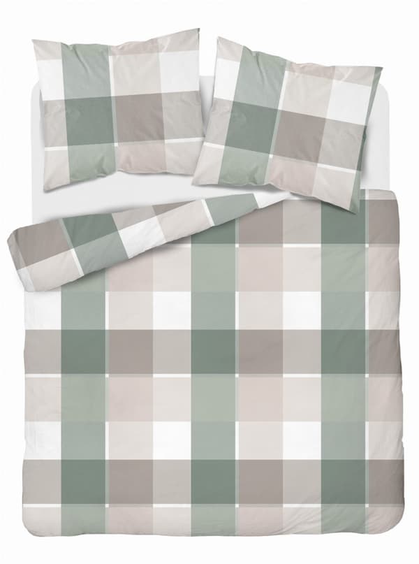 Bomullssängkläder 220x200 Rutig Beige Grön