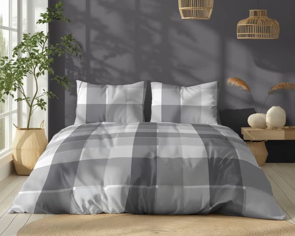 Puuvillainen vuodevaate 180x200 ruudullinen tuhkanharmaa