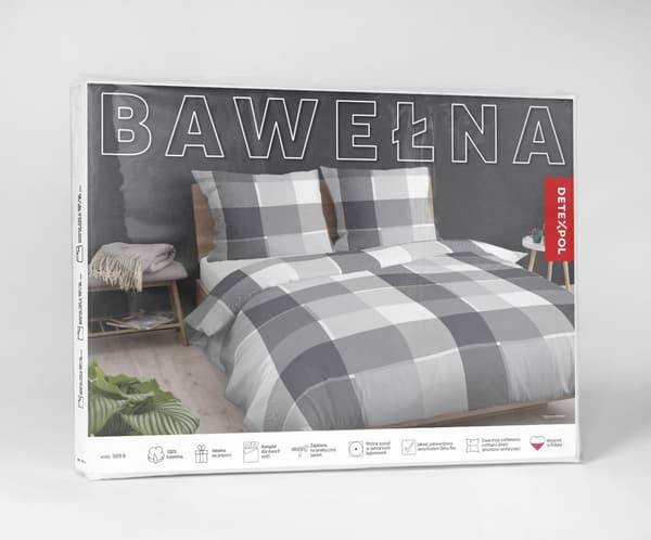 Puuvillainen vuodevaate 180x200 ruudullinen tuhkanharmaa