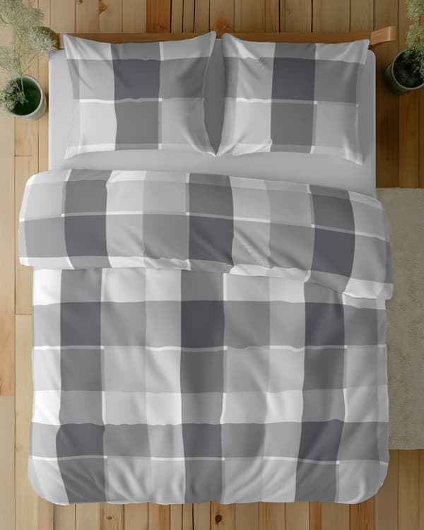 Puuvillainen vuodevaate 180x200 ruudullinen tuhkanharmaa