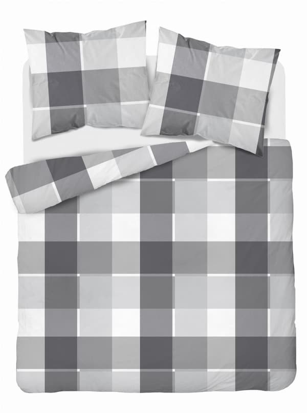 Puuvillainen vuodevaate 180x200 ruudullinen tuhkanharmaa