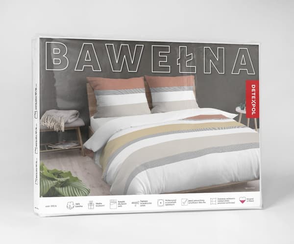 Puuvillainen vuodevaate 140x200 raidallinen beige-oranssi