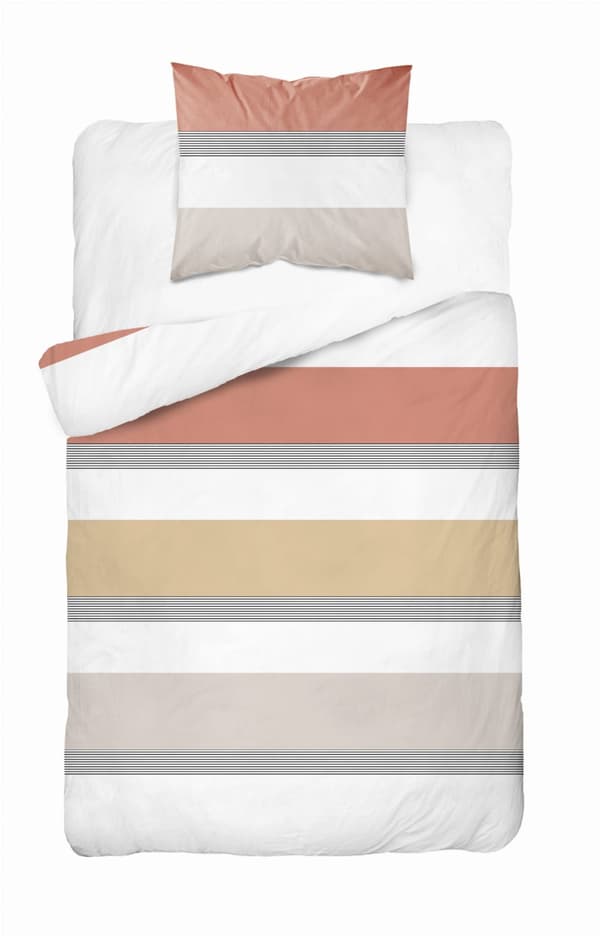 Puuvillainen vuodevaate 140x200 raidallinen beige-oranssi
