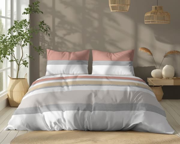 Bomullssängkläder 220x200 Ränder Beige Orange