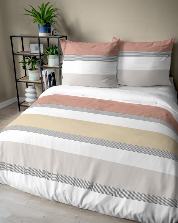 Bomullssängkläder 220x200 Ränder Beige Orange