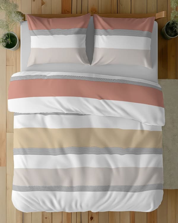 Bomullssängkläder 220x200 Ränder Beige Orange