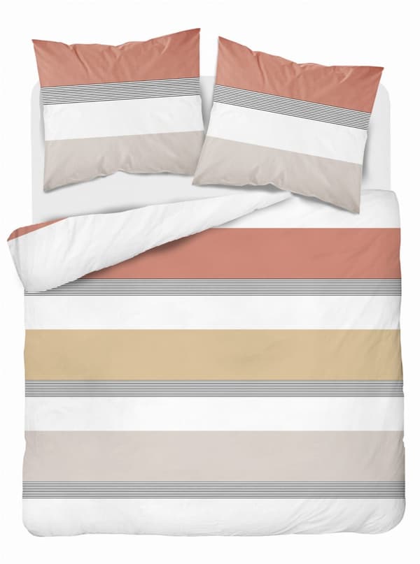 Bomullssängkläder 220x200 Ränder Beige Orange