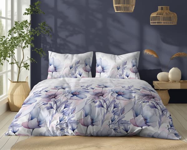 Bomullssängkläder 180x200 Blommor Blå Rosa