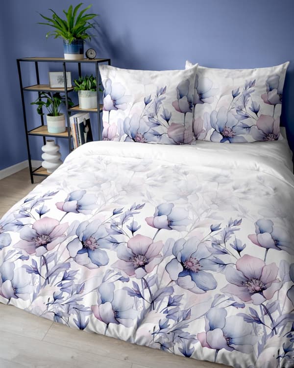 Bomullssängkläder 180x200 Blommor Blå Rosa