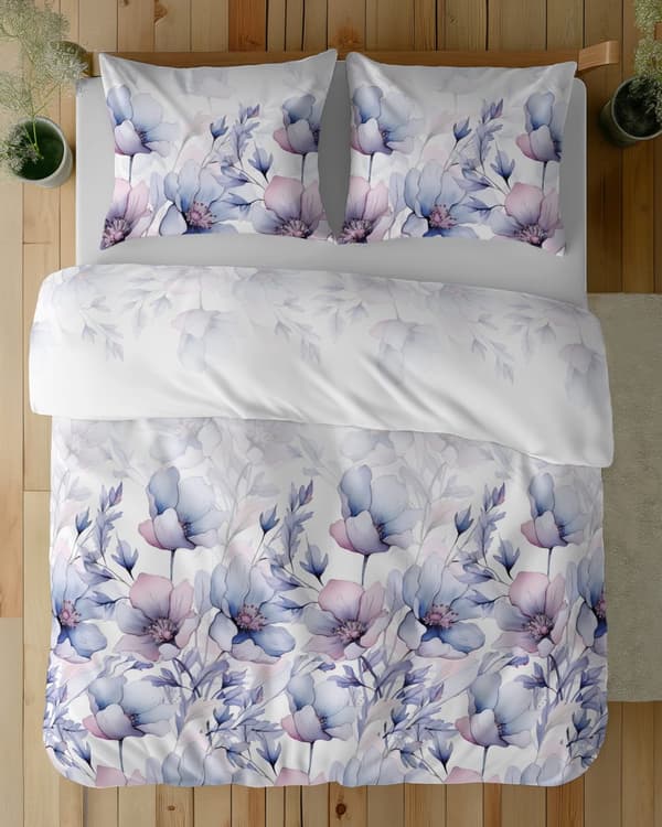 Bomullssängkläder 180x200 Blommor Blå Rosa