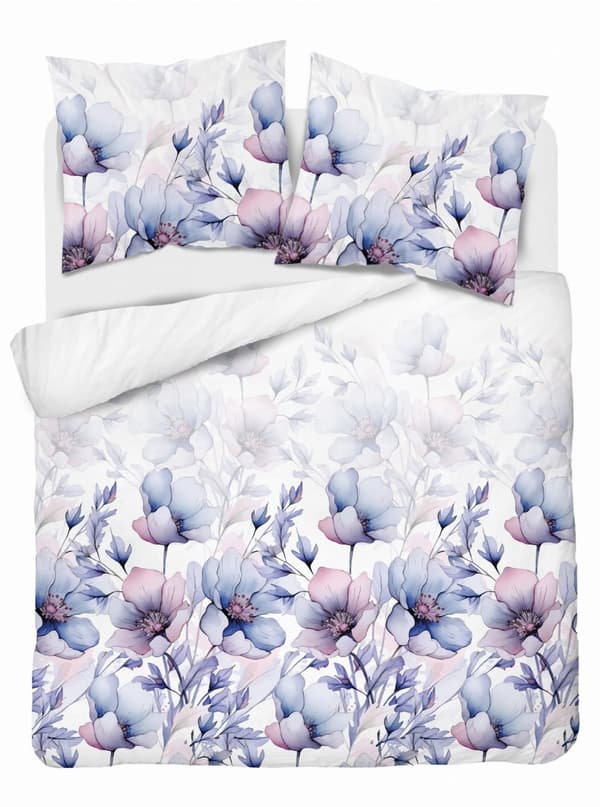 Bomullssängkläder 180x200 Blommor Blå Rosa