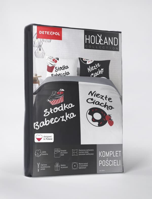 Hollandsk sengetøj 220x200 Sød cupcake Lækker kage Holland sort og hvid