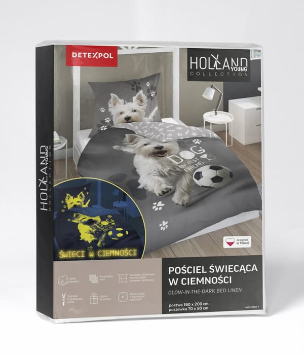 Sängkläder som lyser i mörkret 140x200 West Terrier med boll
