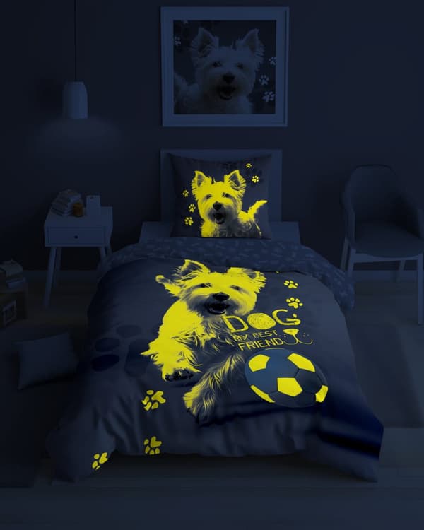 Sängkläder som lyser i mörkret 140x200 West Terrier med boll