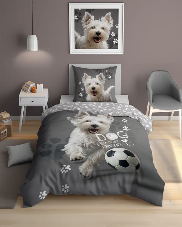 Sängkläder som lyser i mörkret 140x200 West Terrier med boll